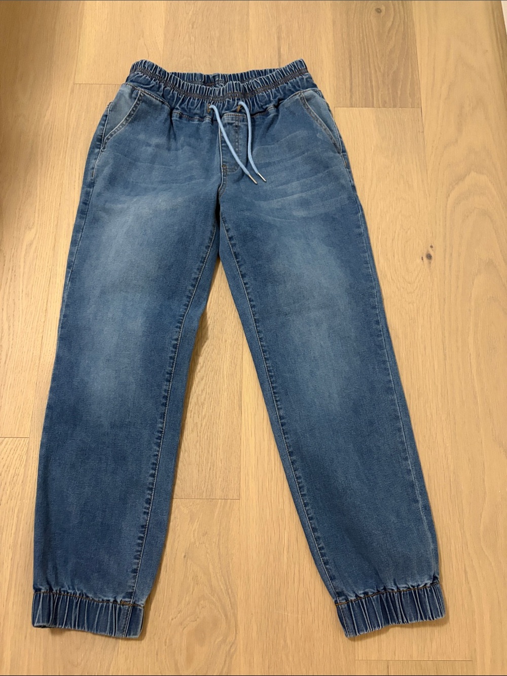 Womans Blue Elastic-Waist Denim Jogger Jeans - Picture 1 of 4